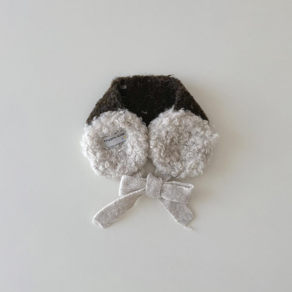 New Korean Kids Ear Muffs Winter Plush Tie-Back Ear Warmers Color Block Knitted Ear Covers for Girls Warm Fleece Headband
