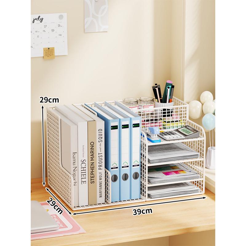 Desktop File Organizer Multi-Layer Storage Rack for Office Supplies and Books