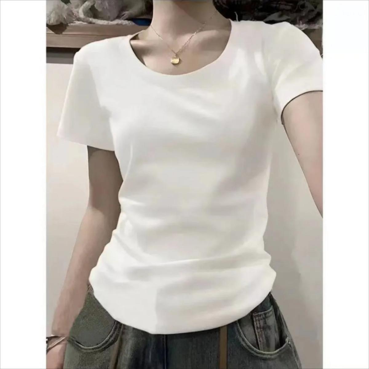 

Женская, футболка с коротким рукавом, высокая эластичность, U-образный вырез, топ S белый