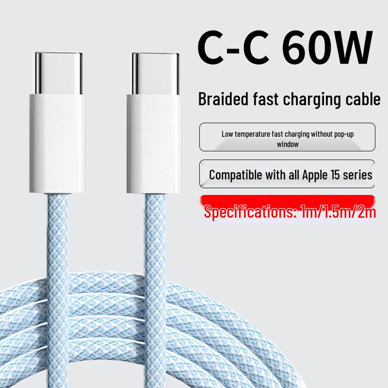 Enhanced Copper Core 2-in-1 Braided Cable: 66W Fast Charging for Apple 15 & Dual Type-C Devices
