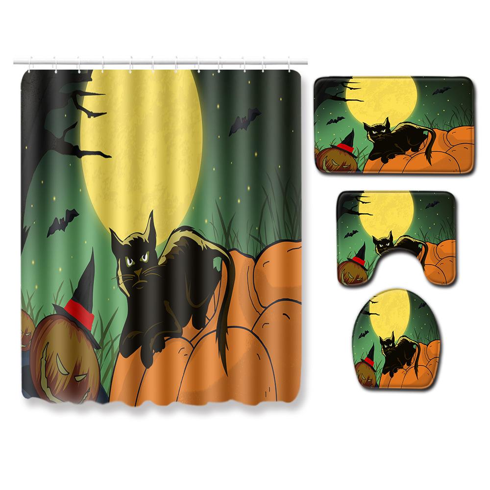 Halloween Bathroom Four-Piece Combination Set Bedroom Non-Slip Carpet Floor Mat Door Mat