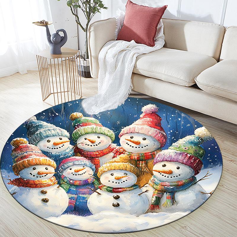 Snowmen Round Area Rug,Carpet Rug for Living Room Bedroom Sofa Playroom Decor,Non-slip Floor Mat