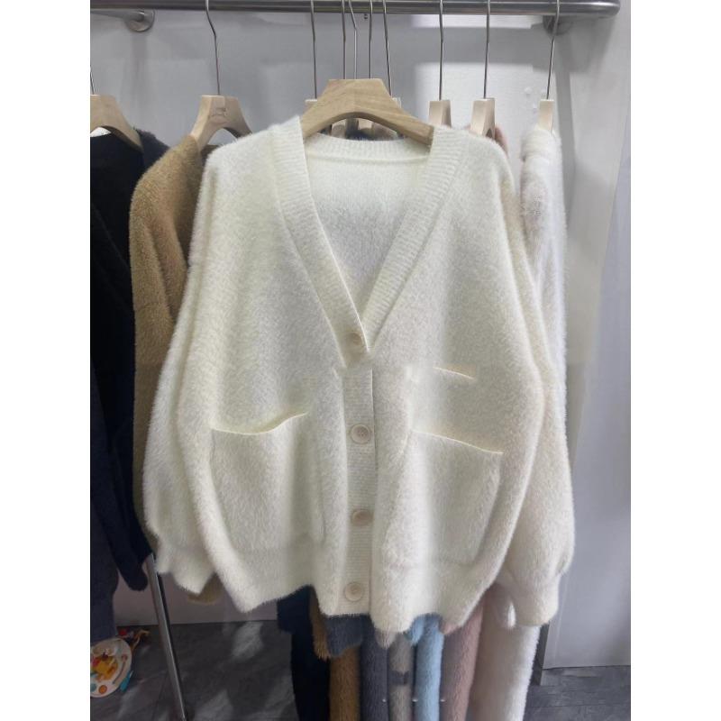 Faux Mink Sweater Cardigan Jacket Female Fall and Winter Lazy Wind Loose Soft Sticky Knit Sweater Top Tide Comfortable Versatile and Fashionable
