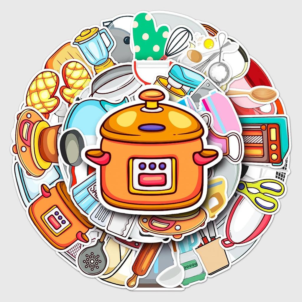 Daily Kitchen Stickers,50pcs Baking Stickers,Kitchen Sticker, Pot Sticker,for Water Bottle,Waterproof Vinyl for Laptop Computer Phone Bumper