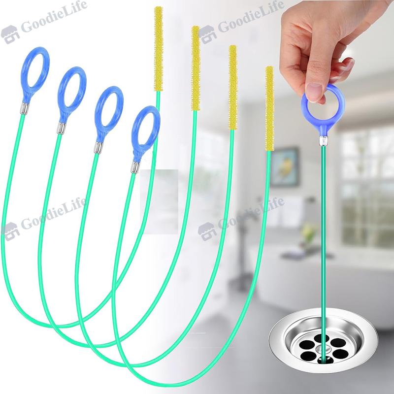 Drain Cleaner Spiral Hook Sticks Pack of 4,90 cm Anti-Break Steel with Nylon Coating,Drain Cleaner and Hair Catcher for Bathtub,Sewers