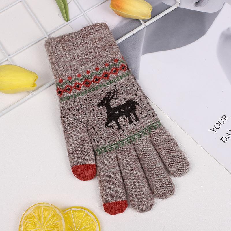 Double-layer Thickened and Velvet Winter Warm Touch-screen Cycling and Driving Anti-cold and Anti-freeze Christmas Deer Knitted Gloves for Men