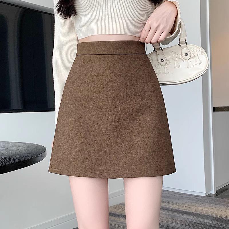 Korean Style Wool Midi Skirt - High Waist, Slimming A-Line Bodycon for Women