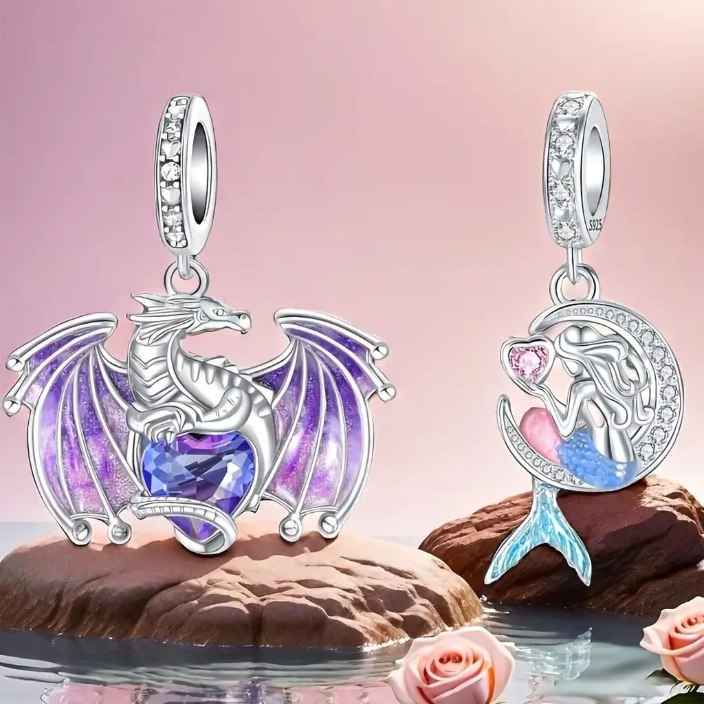 copper Colorful Crystal Dragon Pendant Charm Compatible With Bracelets Do It Yourself Bead Ms Premium Jewellery Valentines Birthday Gift
