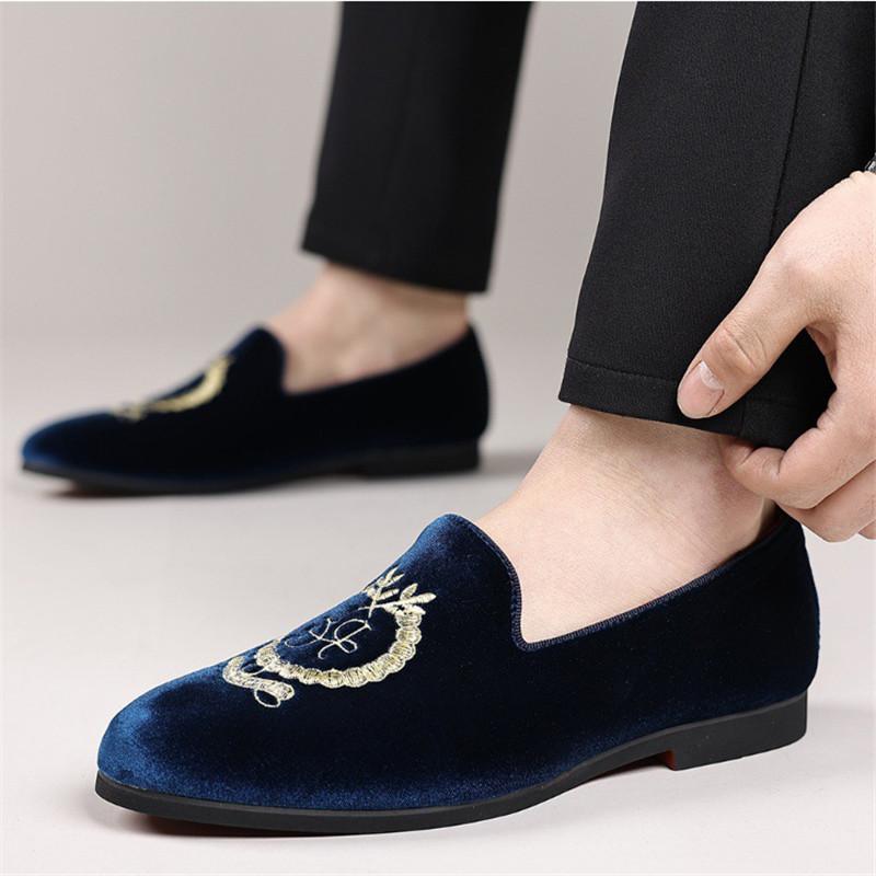 Nové Pánské Sametové Vyšívané Ležérní Boty Luxusní Značkové Pánské Formální Svatba Společenské Nazouvací Mokasíny Obuv na Promoci