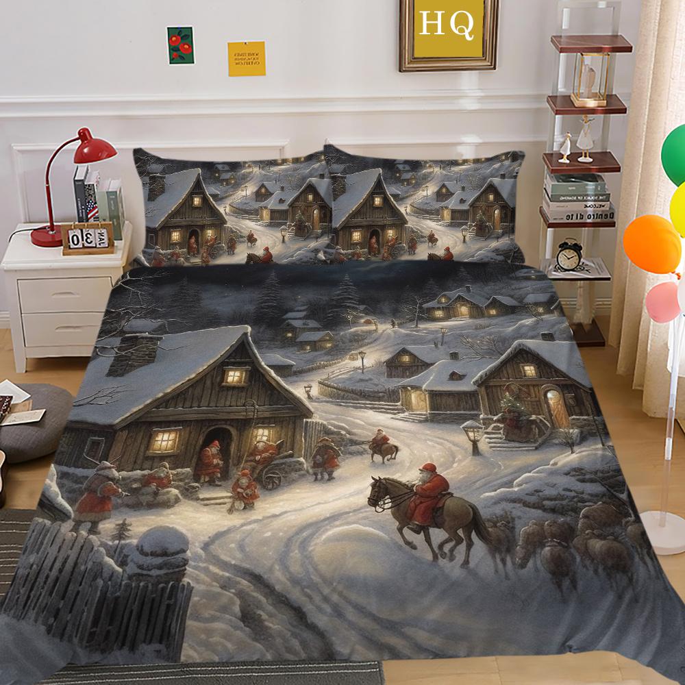 Set pat de o singură dimensiune cu imprimeu de Crăciun, cu design de desene animate superioare, pentru adolescenți, pentru copii