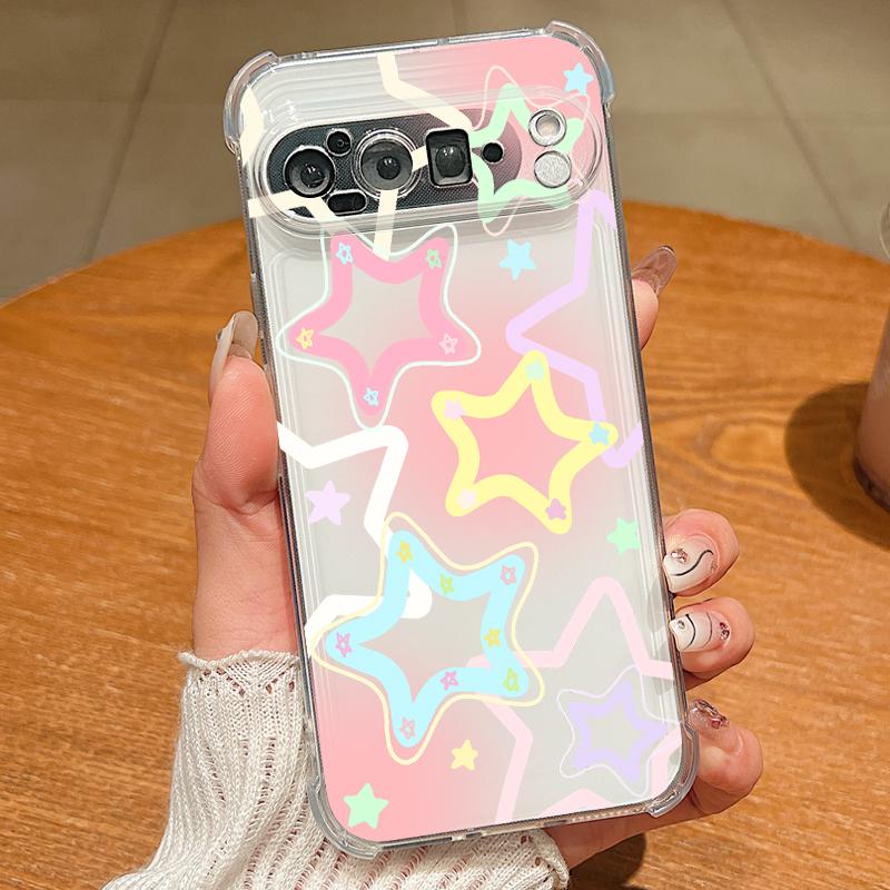 Modern Colorful Stars Pattern Case For Google Pixel 9 Pro XL 9A Shockproof TPU Silicone Clear Soft Cover