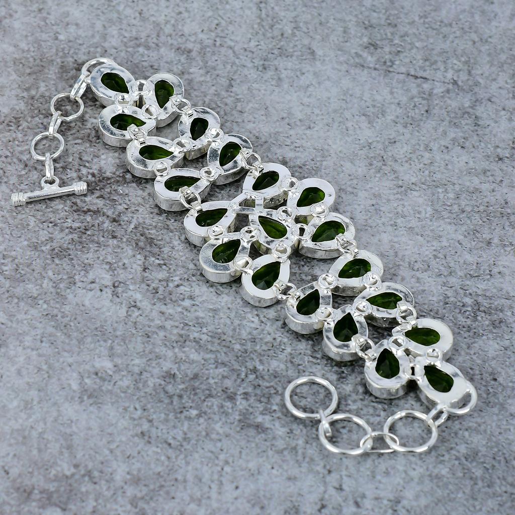 Peridot Edelstein Handgefertigt 925 Sterlingsilber Armband 7-8" M-293