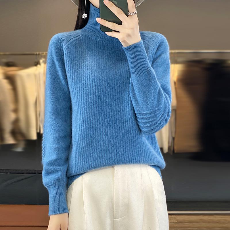 Women's High Neck Loose Pure Wool Sweater - Warm, Thickened Knit Pullover