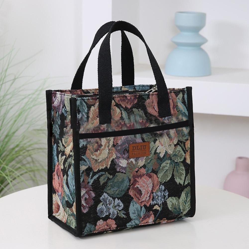 New Thickened Floral Print Lunch Bag Thermal Waterproof Insulation Bag Large Capacity Portable Handbag