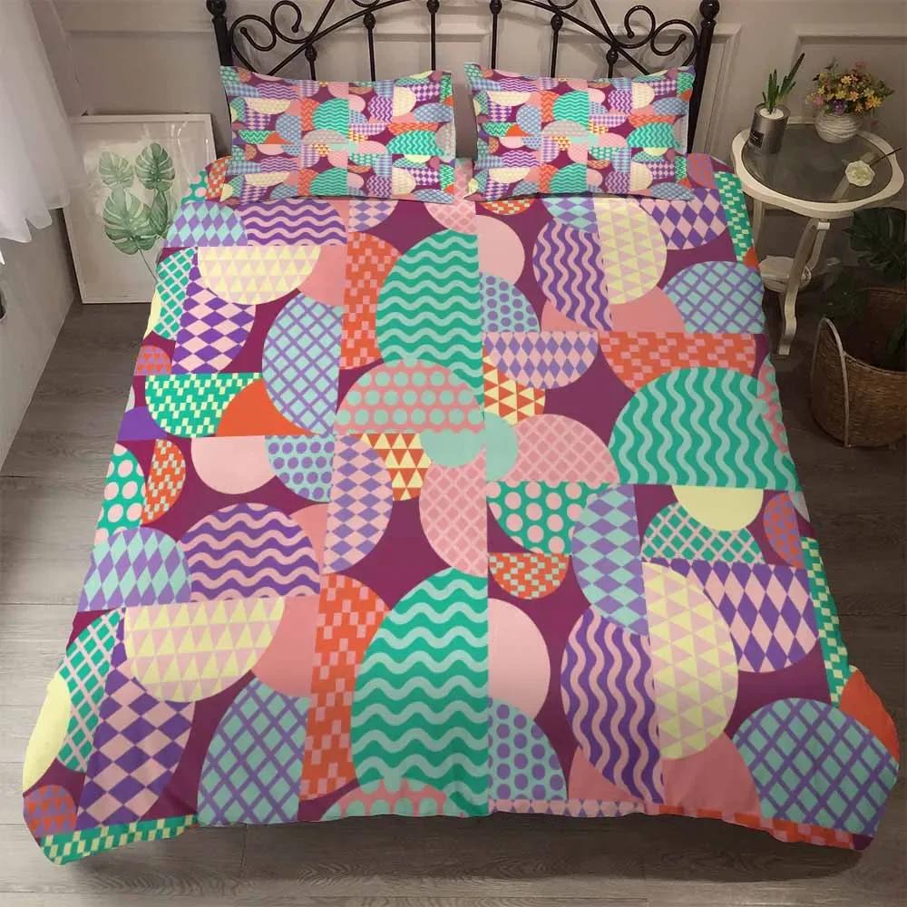 Comforter Bedclothes Microfiber Fabric Circle Elasticity Geometric Style Bedding Red Pink Blue Bedding Ropa De Cama Bed