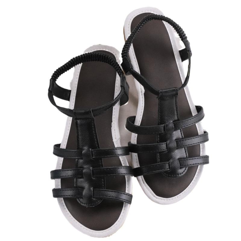 Summer New Simple and Comfortable Color Matching Hollow Elastic Sandals Flat Bottom Not Tired Feet Non-slip Sandals