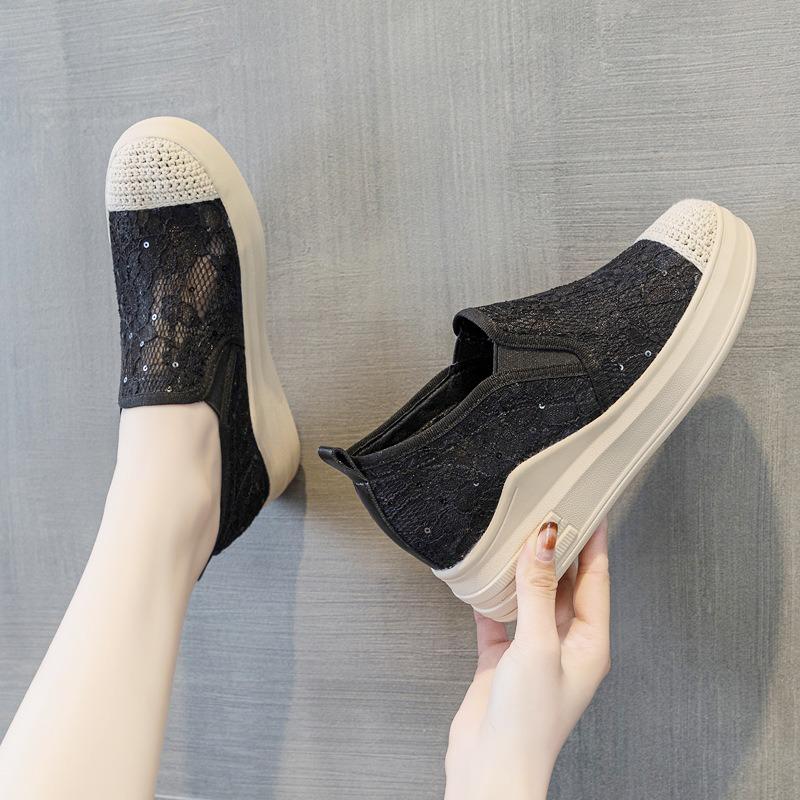 Trendige neue Muffin-Plateauschuhe mit Innenhöhe für Damen, Fischer-Mesh, lässige Sportschuhe