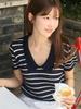 Olai Scalloped Stripe V-Neck Summer Knit_Navy (3 Colors/2 Sizes)