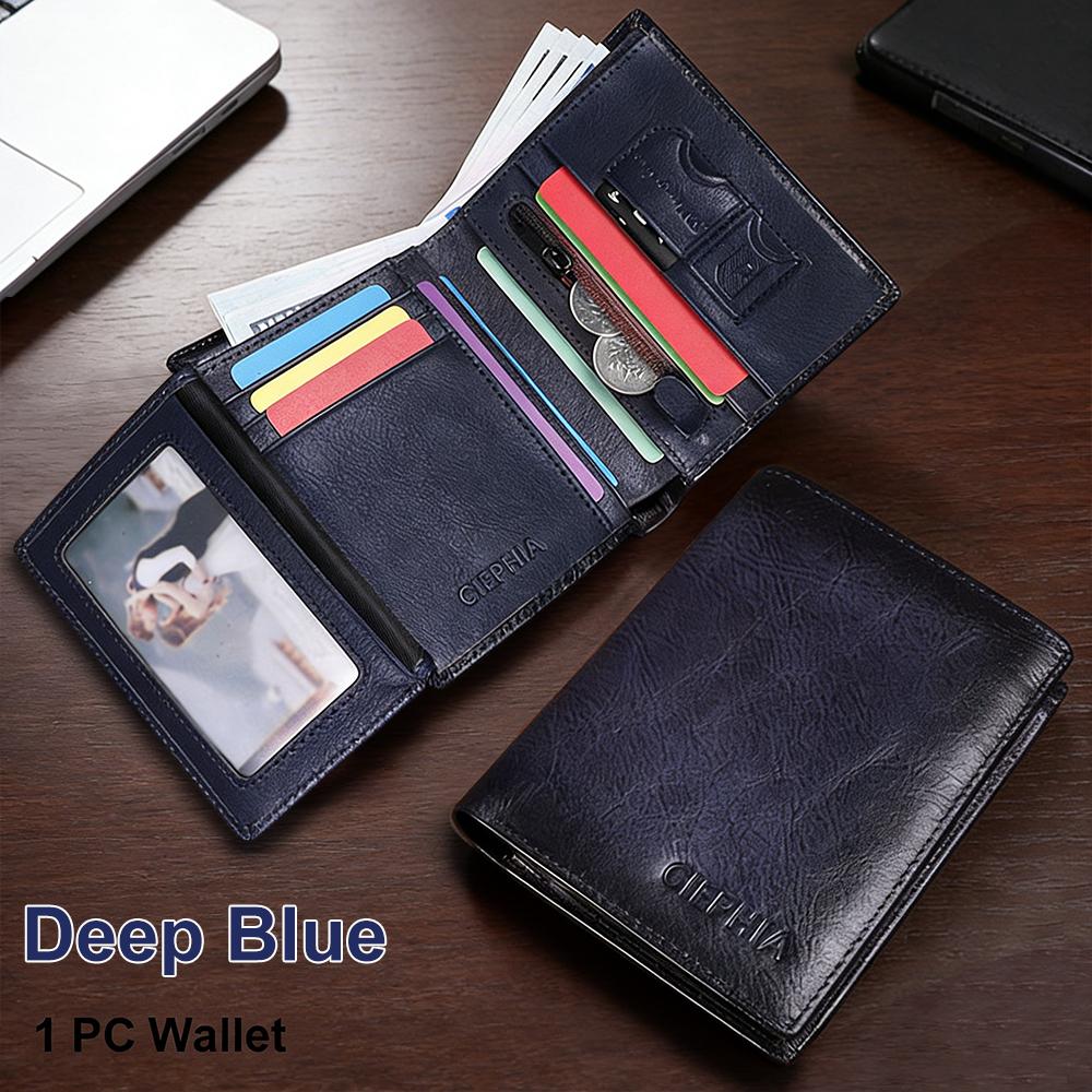 Portafoglio da Uomo Vintage in Pelle di Mucca, 12 Scomparti per Carte Multifunzione con 1 Finestra per Documenti, Tasca Portamonete con Zip, Protezione Blocco RFID Portafoglio in Vera Pelle