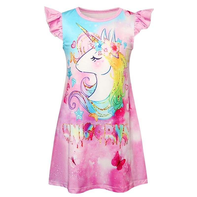 

Детская ночная рубашка для девочек, детское пижамное платье с круглым вырезом и короткими рукавами, домашняя одежда