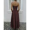 Damen Gepunktete Trägerlose Sommerkleider, Elastischer Rücken Gerafft Strandurlaub Outfits Vintage Elegant Maxikleid