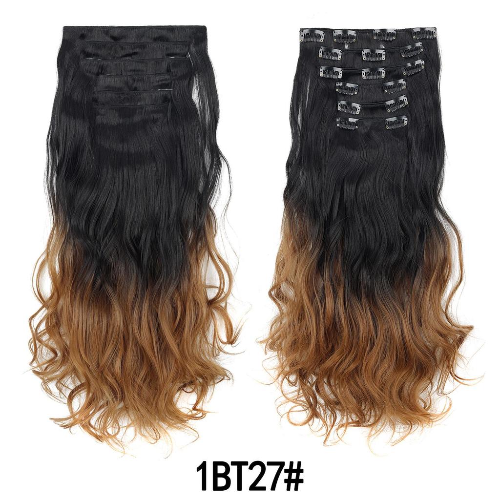 6PCS Set Hairpiece Clip In Hair Extensions Long Wavy Hair Full Head Brown Ombre Gradient Color Natural Look