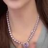High-End Light Purple Zircon Heart Pendant Necklace
