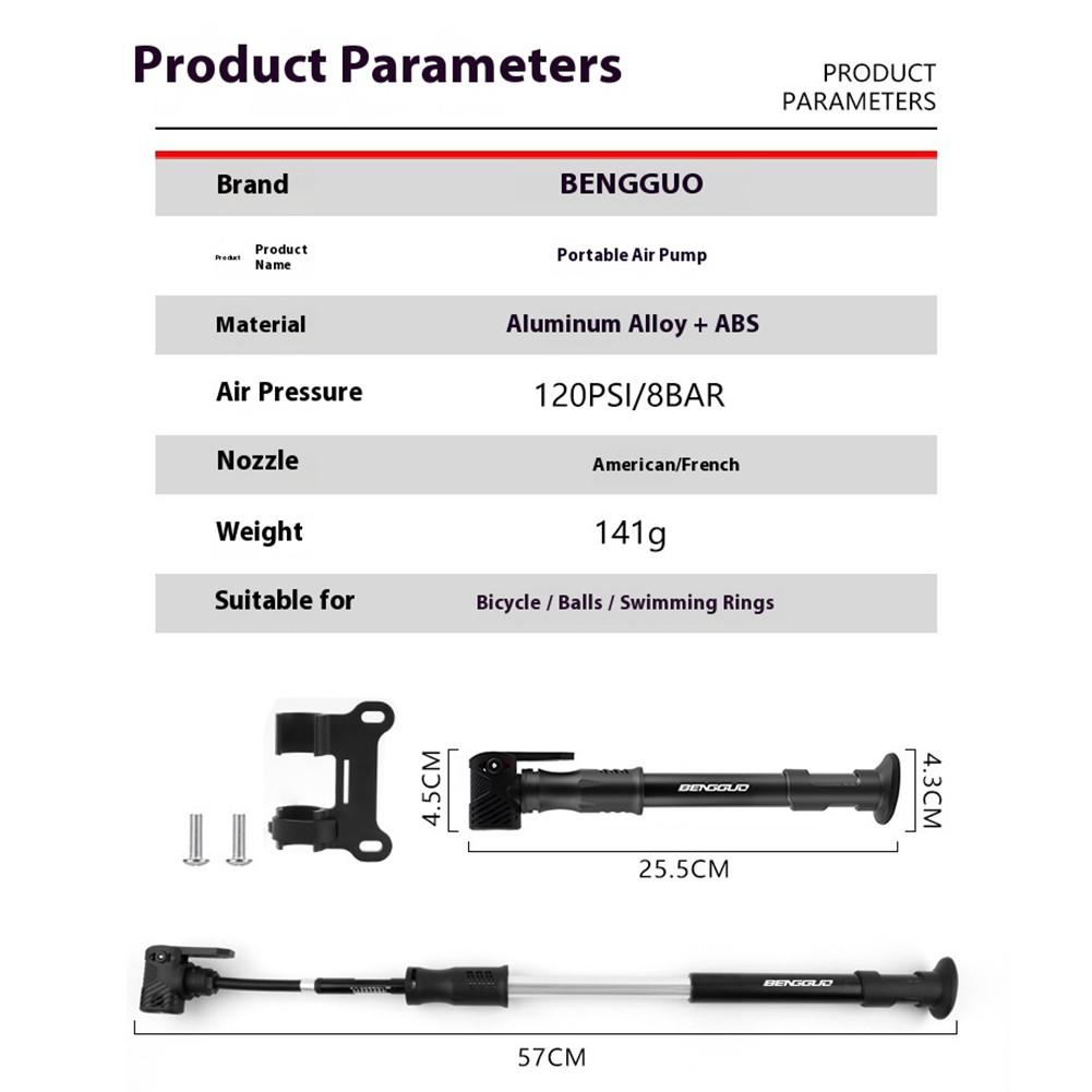 Bike Tire Hand Inflator Ultralight Cycling Tire Inflator High Pressure Outdoor Riding Tire Inflator for MTB Road Bike