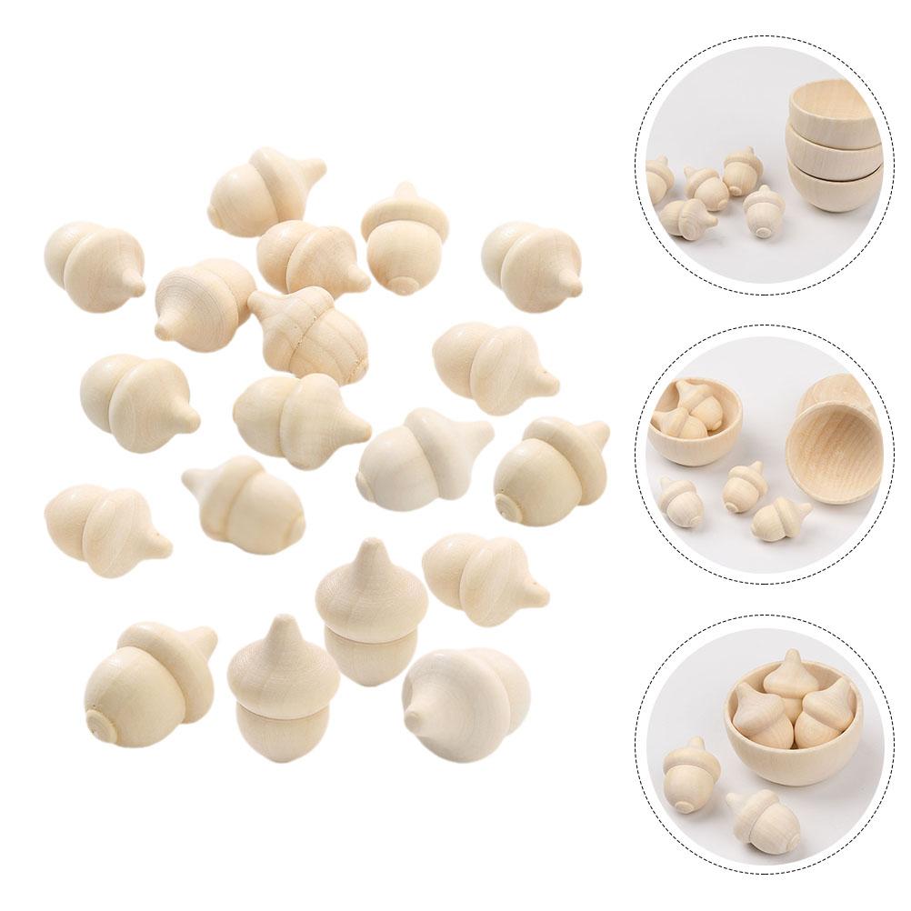 30 Pcs Woody Acorn DIY Accessories Unfinished Playthings Home Wooden Model Toy Toys Mini Baby for Acorns