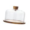 Cake Display Server Tablet Stand with Dome Plate Glass Dessert Wood Serving Shell for