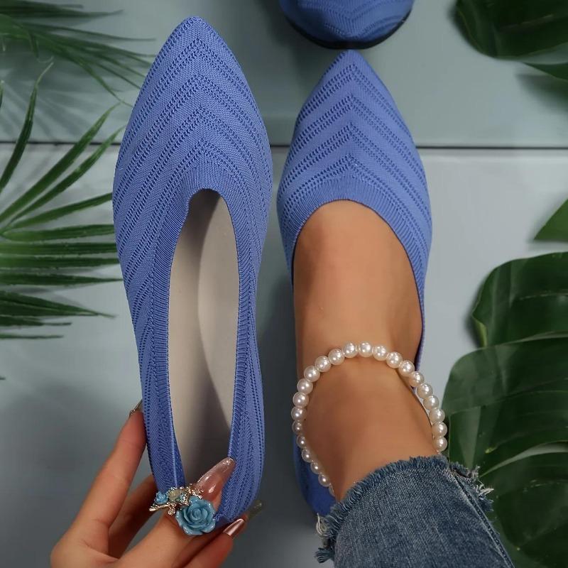 Dámské ploché boty se špičatou špičkou Jednobarevné Pletené slip-on boty Ležérní Prodyšné ploché boty Dámské ploché mokasíny Pohodlné dámské boty