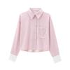 European and American women's clothing 1116 spring new product POLO collar striped contrasting cardigan short long-sleeved shirt top women