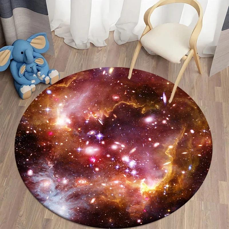 Crystal Velvet Galaxy Round Rug, Space Nebula Starry Print Non Slip Floor Mat for Bedroom, Playroom, Kids Room, Home Decor