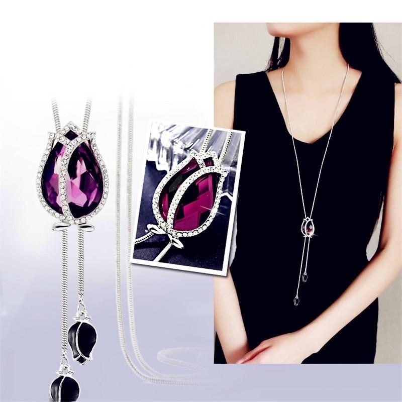 Charm Statement Crystal Pendant Bride Wedding Rhinestone Tassel Long Necklace Party Women Jewelry