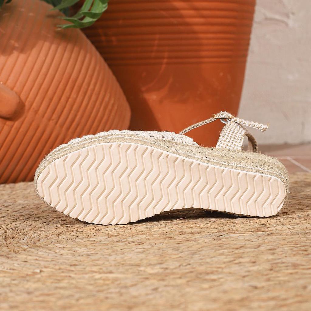 Spring Roman-Style Wedge Sandals - Round Toe, Thick Sole, PU Finish