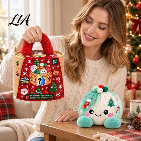 Cartoon Steamed Bun Plushie Christmas Plush Dumpling Toy with Steamer, Stress Relief Stuffed Decoration Squeeze Toy, for Holiday Steamer