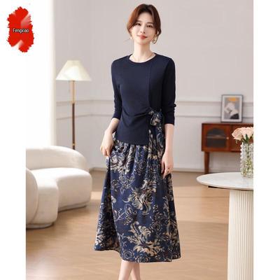 Women's Elegant Long-Sleeved Skirt Two-Piece Set