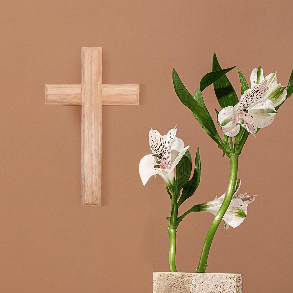 Holzkreuz zum Aufhängen an der Wand Christliche Dekoration Religiöses Kruzifix Natürliche Holzmaserung Warme Haus- und Kirchen-Hängedekoration 25cmx14.5cm