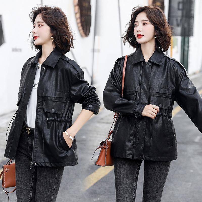 

Кожаная куртка женская из натуральной кожи куртка женская короткая осень и зима новая темпераментная талия овечья кожа куртка 3XL