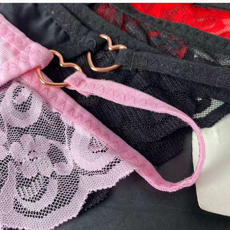 Sexy Women Thong Pants Temptation To Open Gear Hollow Out Briefs Perspective Lace Bow Underwear Low Waist Shorts Erotic Lingerie