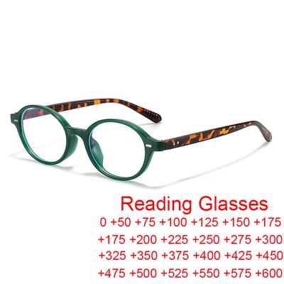 Y2K Retro Oval Frame Reading Glasses Anti Blue Light Eyewear Trendy Computer Glasses for Women Men Leopard Green