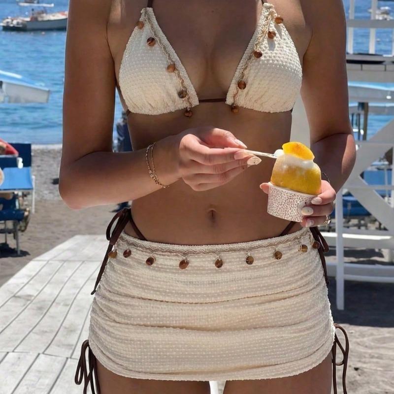 European and American Swimwear Women's 2026 New Neck Beach Sexy Swimsuit High-end Hot Spring Bikini Three-piece Set in Stock