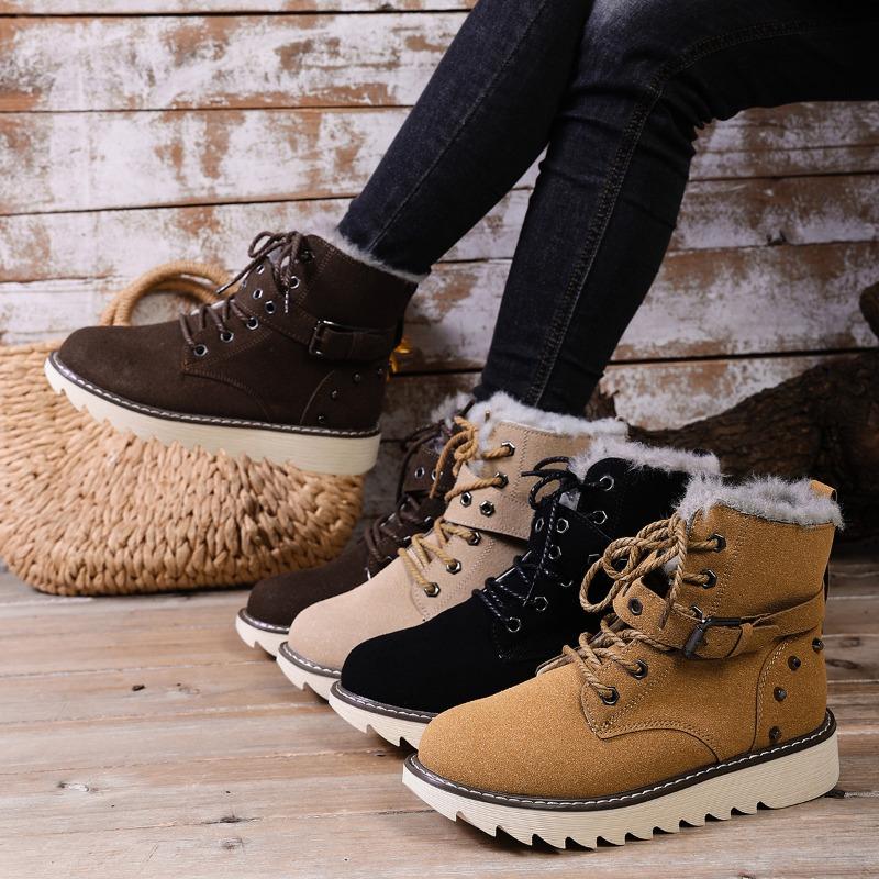 New Women's Cotton Shoes, Large-sized Casual Mid-calf Front Lace-up Cotton Boots for Women
