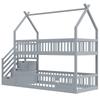 90x200 Children's Bunk Bed Solid Wood Bed with Roof, Safety Stairs and Storage Drawers, Storage Children's Bed Single Bed Gray