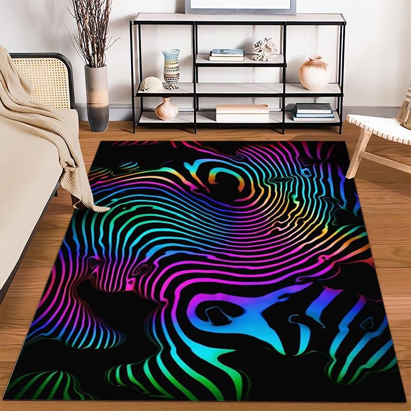 Psychedelic Rainbow Line Art Carpet with Black Background Design Suitable for use as an anti-slip for living room bedroom sofas