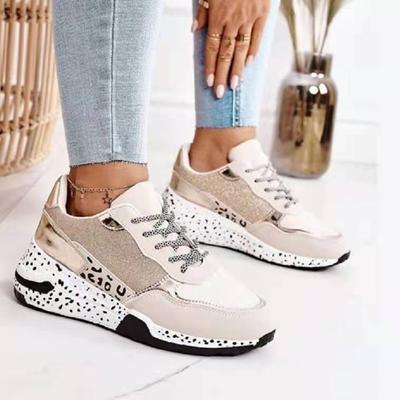 2025wish große Größe einzelne Schuhe Herbst neu Plateau Pailletten Farbabstimmung Schnürer Dad Schuhe lässig Sport Damen Schuhe
