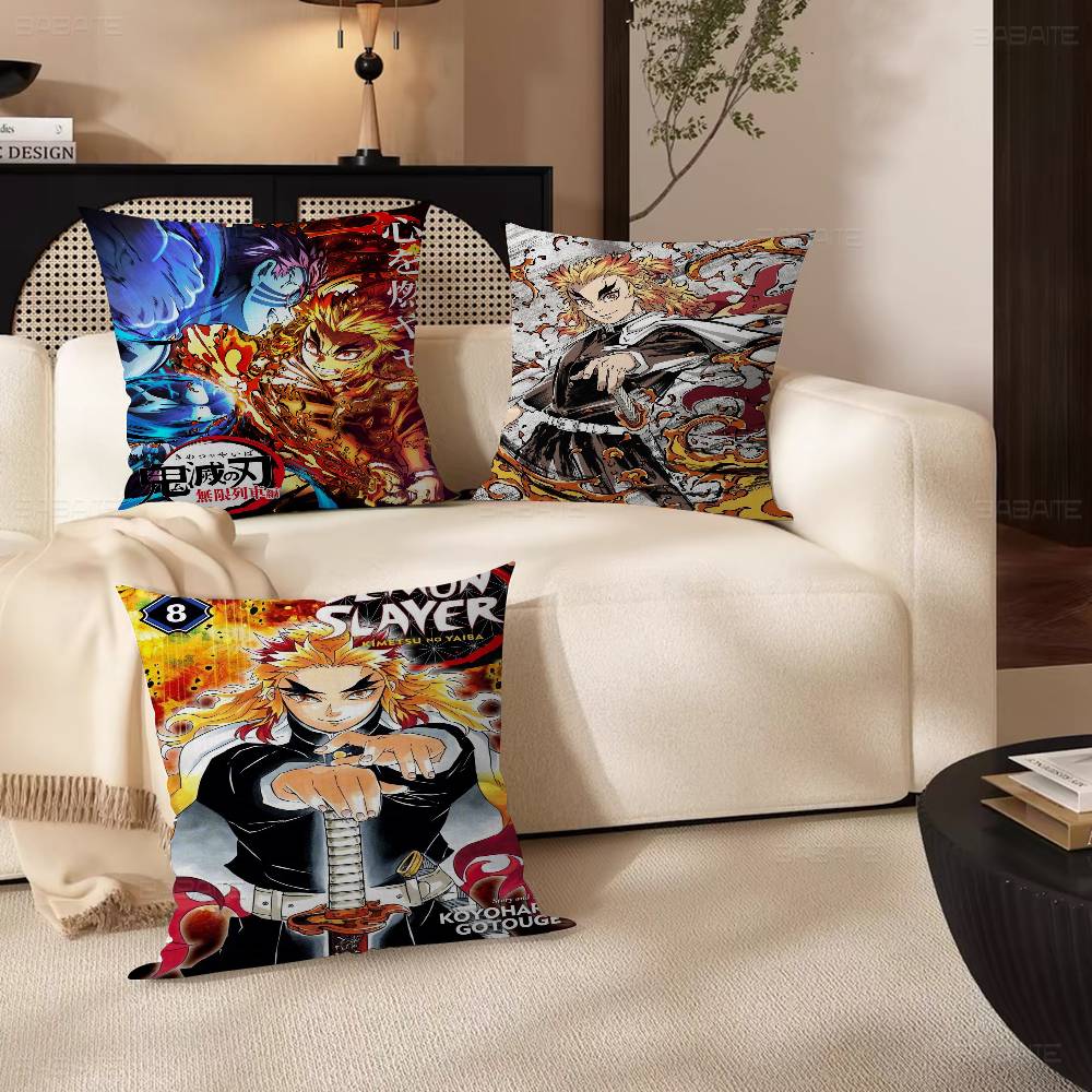 Rengoku Akaza Demon Slayer Anime Pillow Cover for Bedroom Room and Living Room Sofa Decorative Cushion Cover