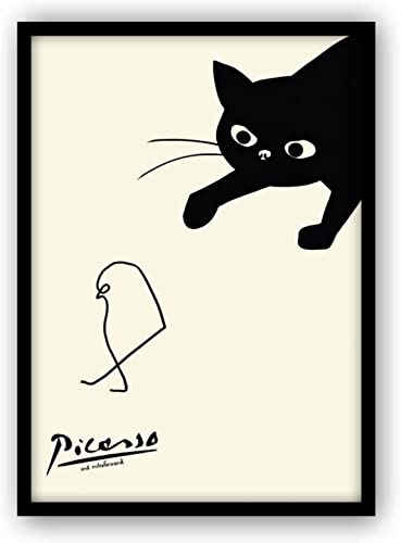 Picasso Cat and Chick A4 Framed Art Poster Poster aoipro (Black Frame (23cm x 31cm))
