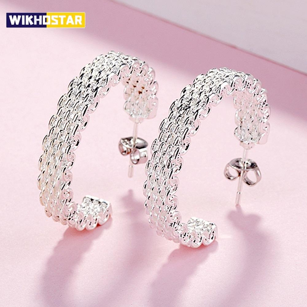 Popular fine 925 Sterling Silver charms stud Earrings for Women Creativity Christmas Gifts Street all-match party Jewelry