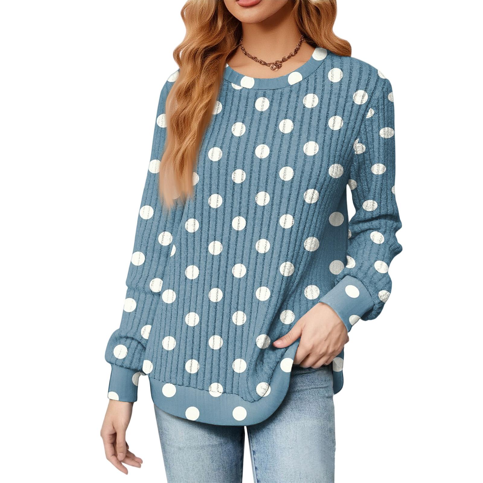 

Fashionable Women s Long Sleeved Gradient Floral Print Lightweight Sweater With Loose Round Neck Top S